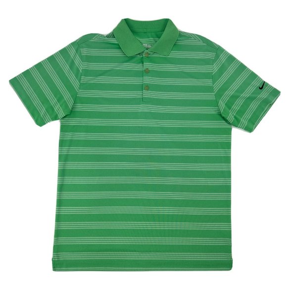 Nike Men's Shirt M Green White Stripes Tour Performance Short Sleeve Polo Golf - Picture 1 of 11